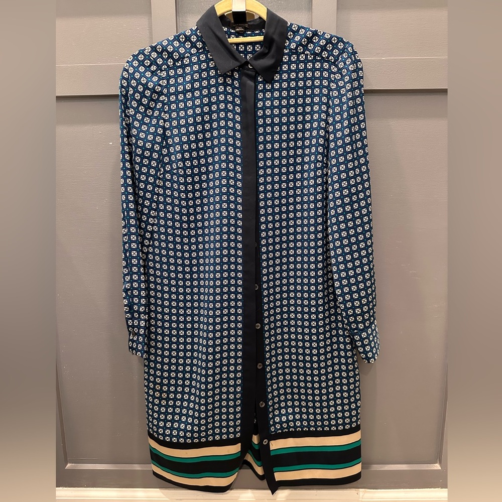Ann Taylor Navy Geometric Long Sleeve Dress